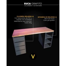 Escritorio gamer de madera tratada (Cajonera y Estanteria) Grafito